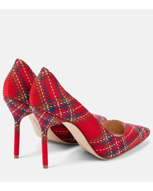 Manolo Blahnik Red Bb 90 Plaid Pumps