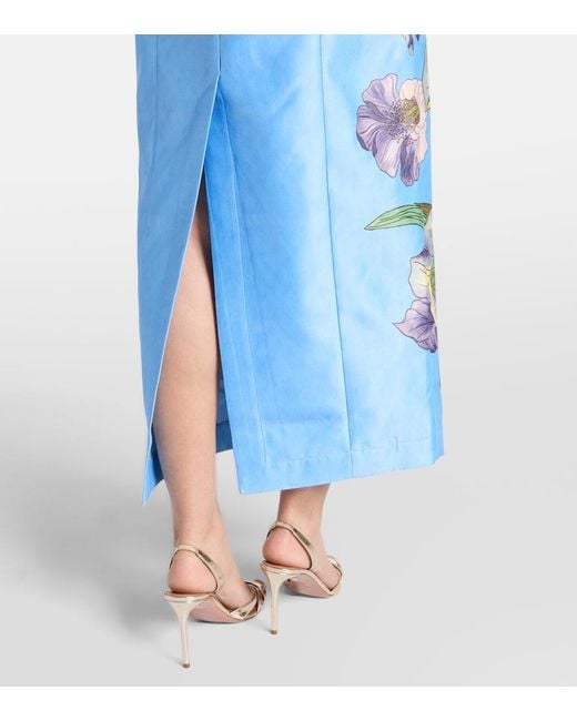 ALÉMAIS Blue Donata Floral Taffeta Bustier Dress