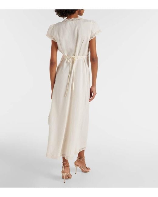 Rixo White Clarice Lace-Trimmed Woven Midi Dress