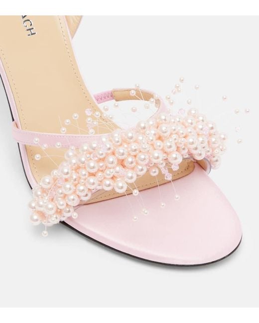Mach & Mach Pink Floating Pearl 85 Satin Sandals