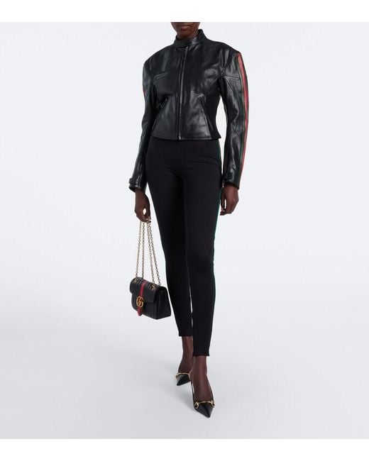 Gucci Black Web Stripe Leather Biker Jacket