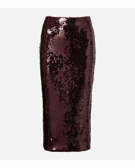 ROTATE BIRGER CHRISTENSEN Brown Georgia Sequined Pencil Skirt