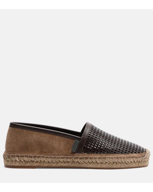 Brunello Cucinelli Brown Monili Leather And Suede Espadrilles