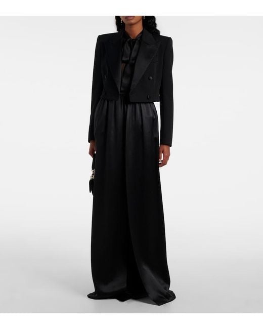 Dolce & Gabbana Black Cropped Cotton-Blend Tuxedo Jacket