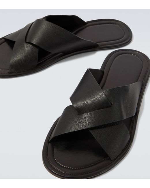 The Row Black Malick Cross Leather Sandals for men
