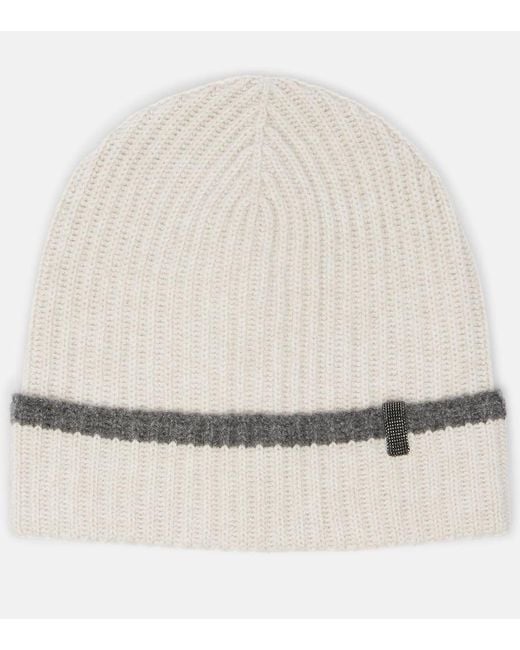 Brunello Cucinelli Natural Contrast Cashmere Beanie