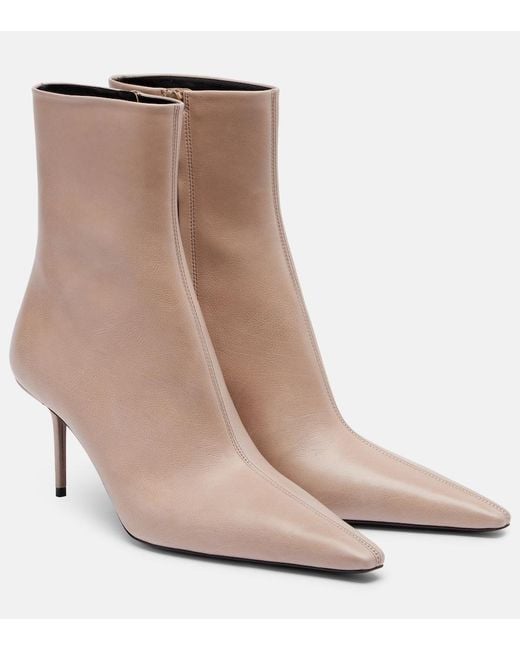 Saint Laurent Natural Ashley 75 Leather Ankle Boots