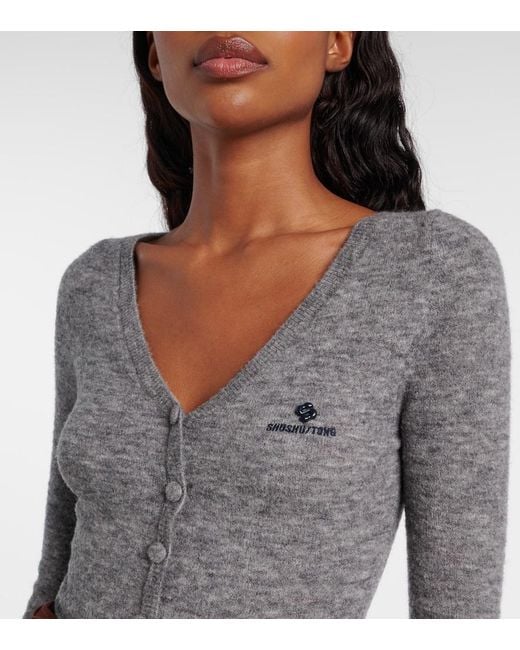 ShuShu/Tong Gray Logo Wool-Blend Bodysuit