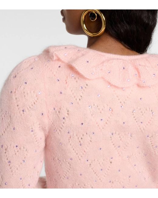 Alessandra Rich Pink Verziertes Cardigan aus einem Mohairgemisch
