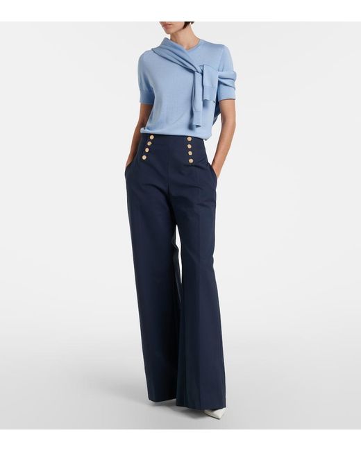 Carolina Herrera Blue Alba Cotton-Blend Wide-Leg Pants