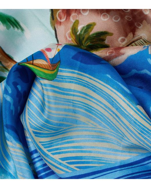 ALÉMAIS Blue Printed Silk Twill Scarf