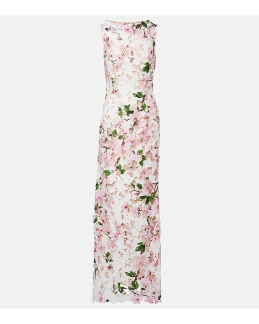 Vestido De Fiesta De Encaje Guipur Floral Oscar de la Renta de color White