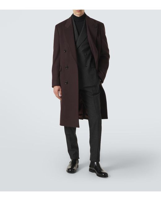 Lardini Brown Double-Breasted Wool Coat for men