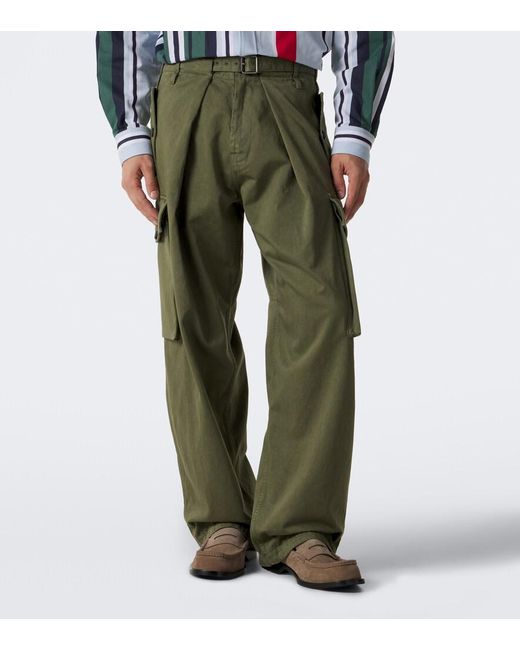 Loewe Green Cotton Satin Cargo Pants for men