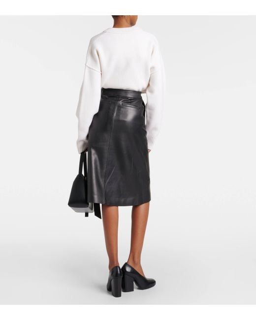 AMI Black Wrap Leather Midi Skirt