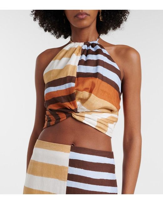 Cala De La Cruz Multicolor Lodi Striped Linen Crop Top