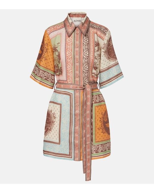 ALÉMAIS White Alberta Printed Linen Shirt Dress
