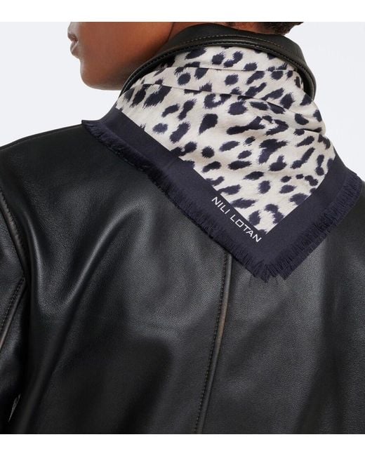 Nili Lotan Black Leopard Print Silk Scarf