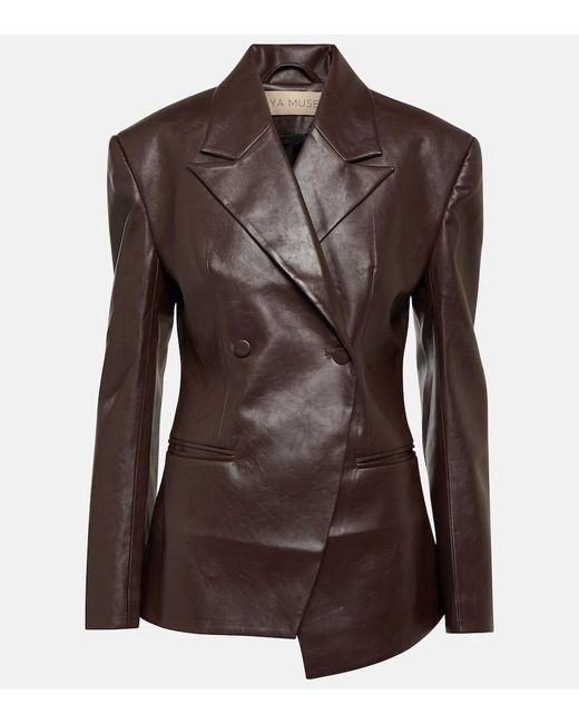 AYA MUSE Brown Mille Double-breasted Faux Leather Blazer