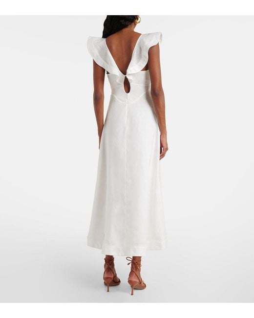 Zimmermann White Rhiannon Ruffled Linen Midi Dress