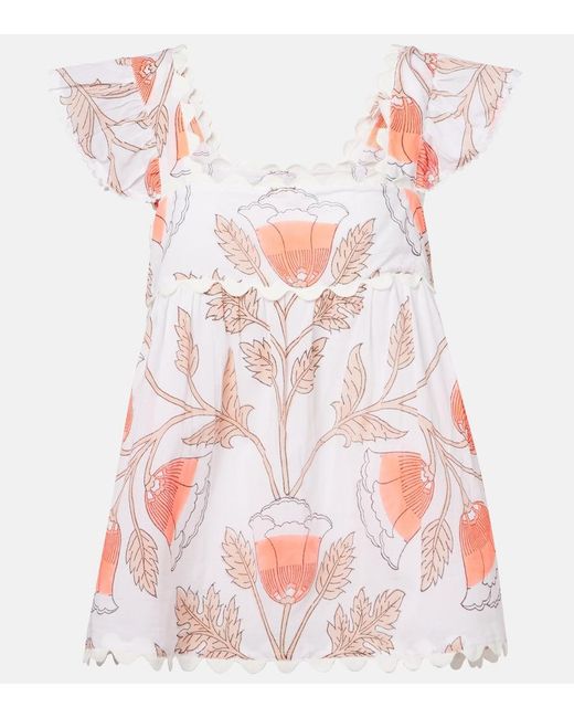 Juliet Dunn Pink Printed Scalloped Cotton Top