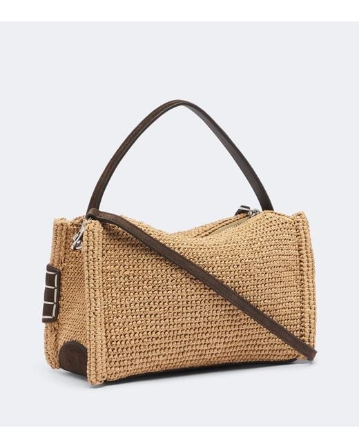 J.W. Anderson Brown Loafer Small Suede-Trimmed Raffia Top-Handle Bag