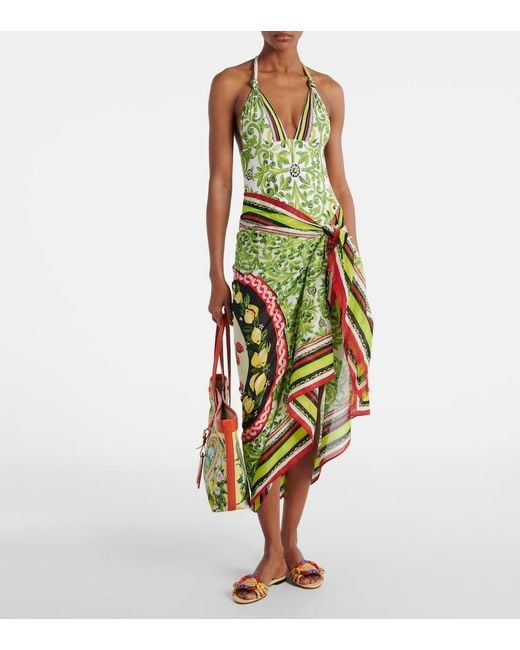Dolce & Gabbana Green Printed Halterneck Swimsuit