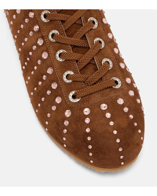 Mach & Mach Brown Ballet Runner Embellished Suede Sneakers