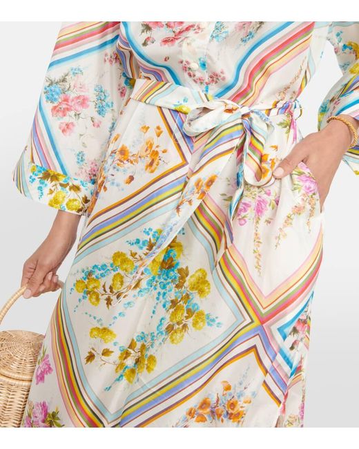 Zimmermann Metallic Halcyon Floral Silk Midi Dress