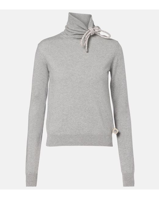 Area Gray Embellished Cotton And Cashmere Turtleneck Sweater