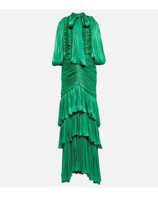 Costarellos Green Tiered Gown