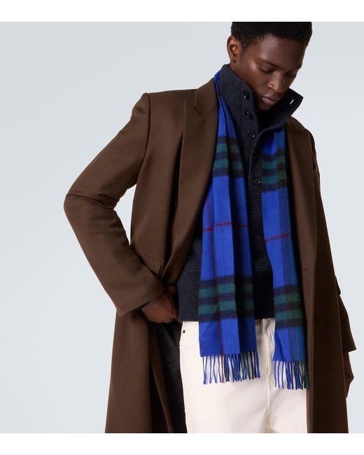 Burberry Blue Giant Check Cashmere Scarf for men