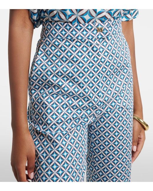 Max Mara Blue Facella Printed Cotton Wide-Leg Jeans