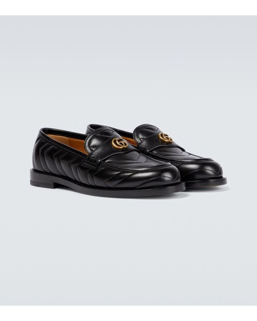 GUCCI 670399 本革　ダブルGキルティングローファー Gucci Double G Quilted Leather Loafers in Black for Men | Lyst