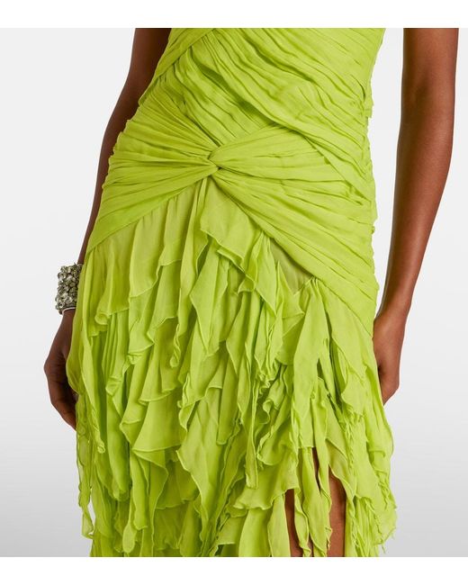 Blumarine Green Ruffled Georgette Maxi Dress