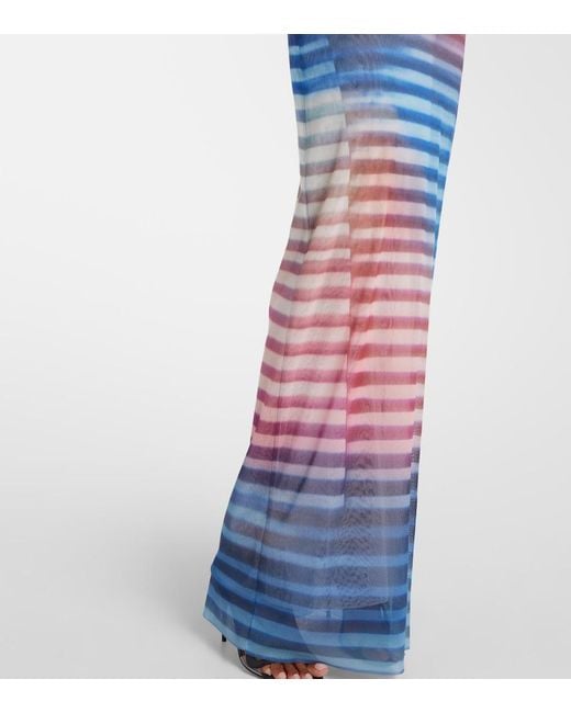 Jean Paul Gaultier Blue Air Striped Tulle Maxi Dress