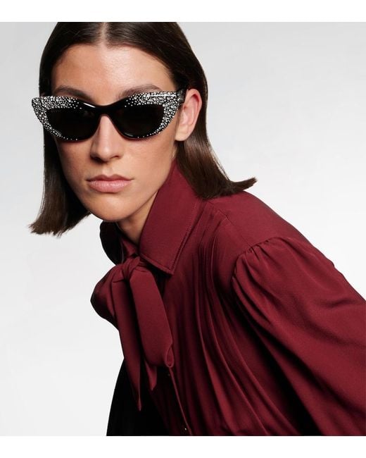 Gucci Brown Double G Embellished Cat-Eye Sunglasses