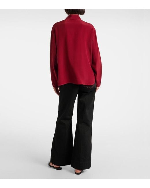 Victoria Beckham Red Draped Silk Button-Down Shirt