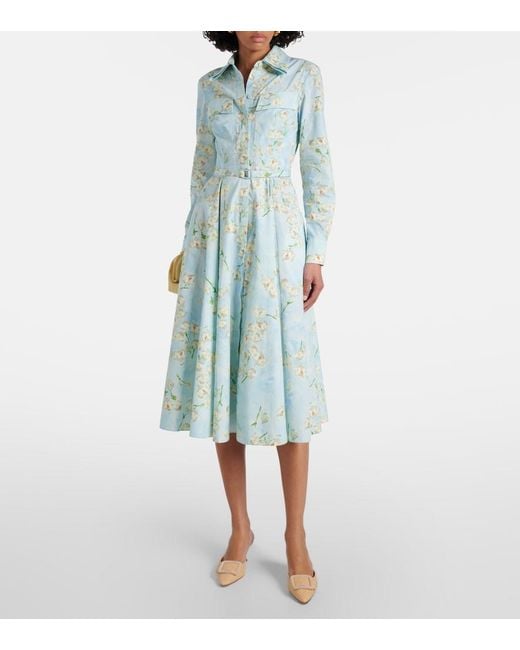 Emilia Wickstead Blue Cotton Floral Emmalyna Midi Dress
