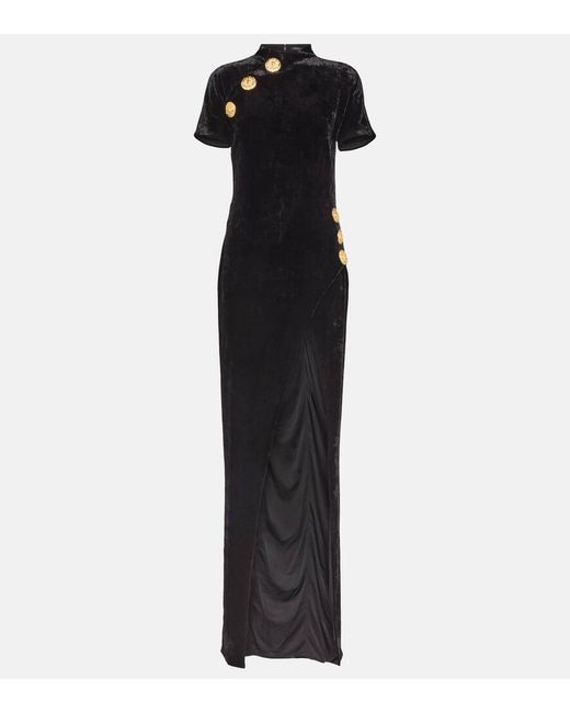 Balmain Black Embellished Velvet Gown