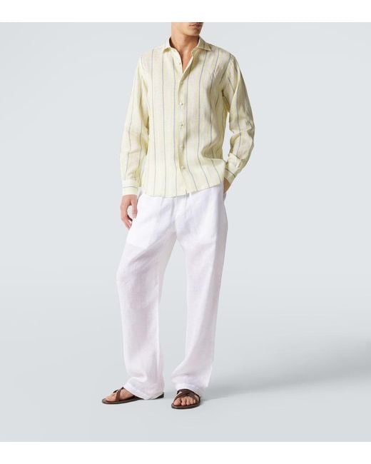 Fedeli White Striped Linen Shirt for men