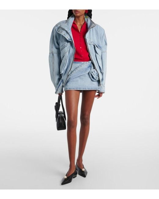 Magda Butrym Blue Floral-Applique Denim Miniskirt
