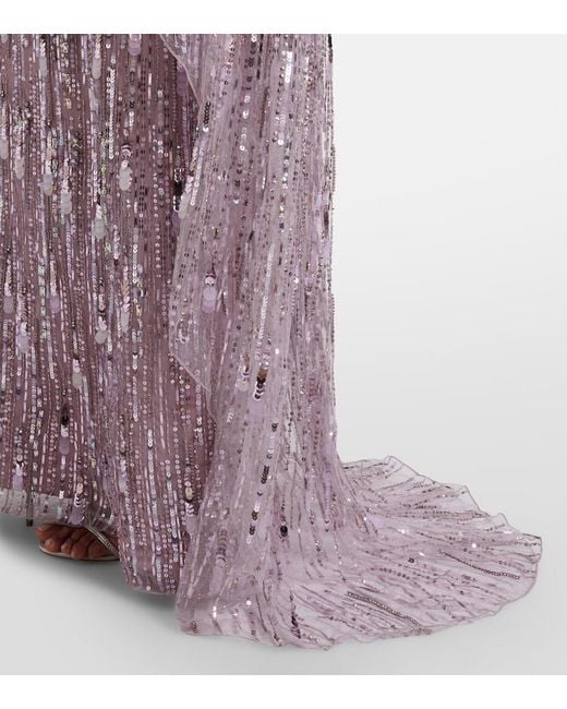 Jenny Packham Purple Elio Embellished Caped Gown