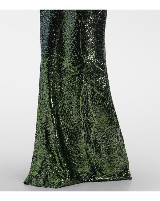 Elie Saab Green Ombre Sequined Silk-Blend Gown