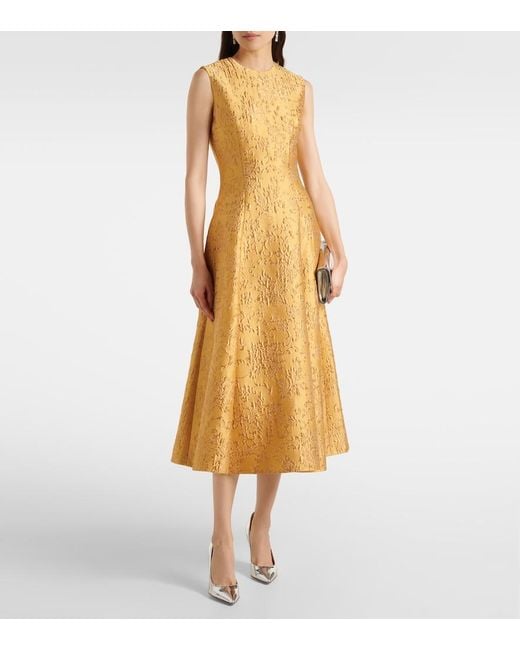 Emilia Wickstead Yellow Mara Floral Embossed Jacquard Midi Dress