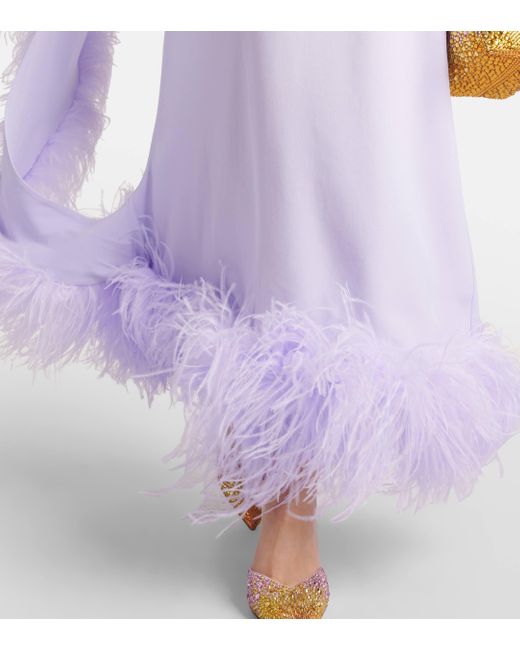 ‎Taller Marmo Purple Balear Feather-trimmed One-shoulder Crepe Gown