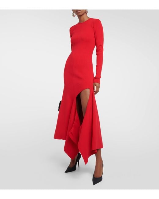 Y. Project Red Asymmetric Jersey Maxi Dress