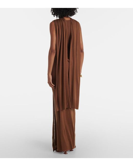 AYA MUSE Brown Nou Draped Silk-Blend Maxi Dress
