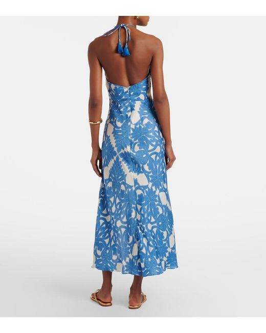 Poupette Blue Stella Printed Satin Maxi Dress