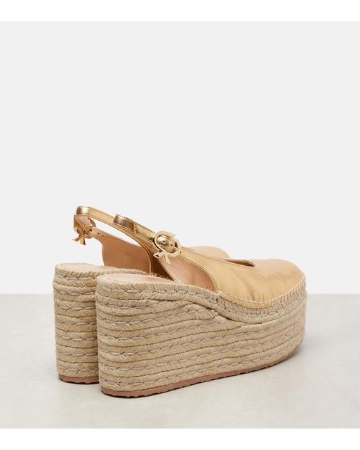 Gianvito Rossi Natural Metallic Leather Espadrille Wedges